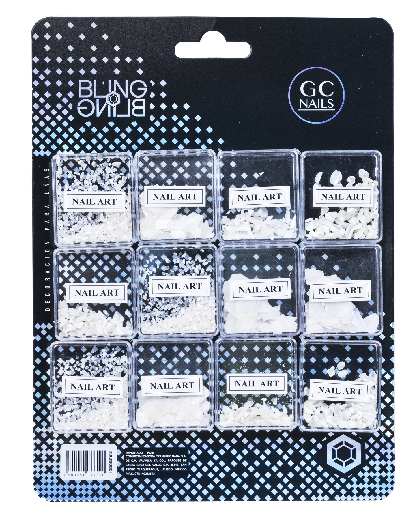 GC DECORACION BLING BLING #01 NAIL ART BLANCO C/12PZ