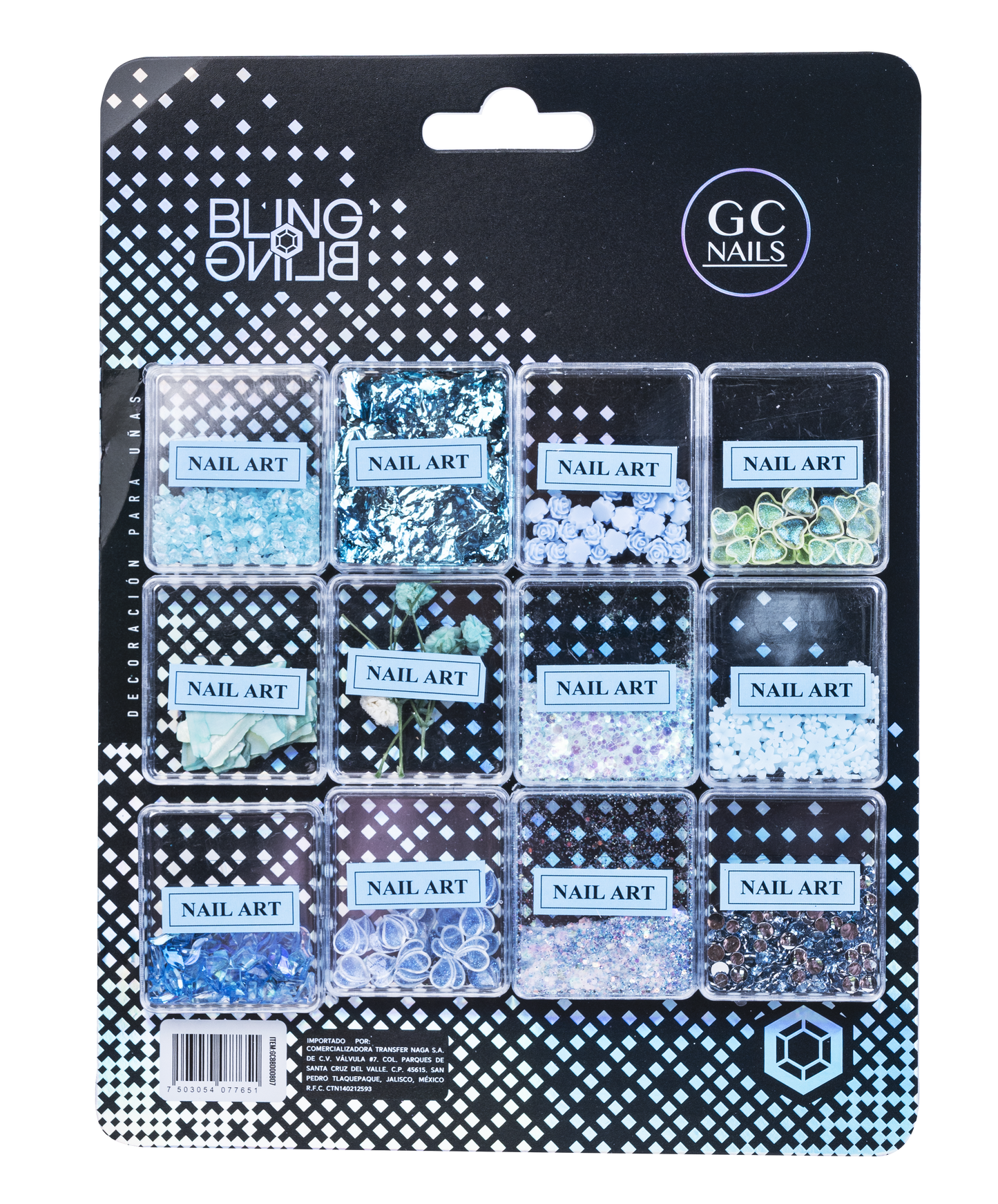 GC DECORACION BLING BLING #07 NAIL ART AZUL C/12PZ