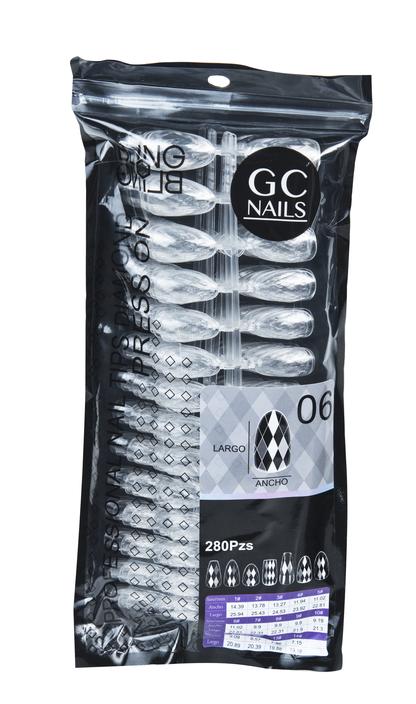 GC NAILS PROFESSIONAL TIPS DIAMOND PRESS ON BLING BLING C/280 PZS-06