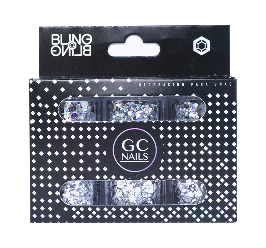 GC DECORACION BLING BLING #04 GLITTER PLATA C/6PZ