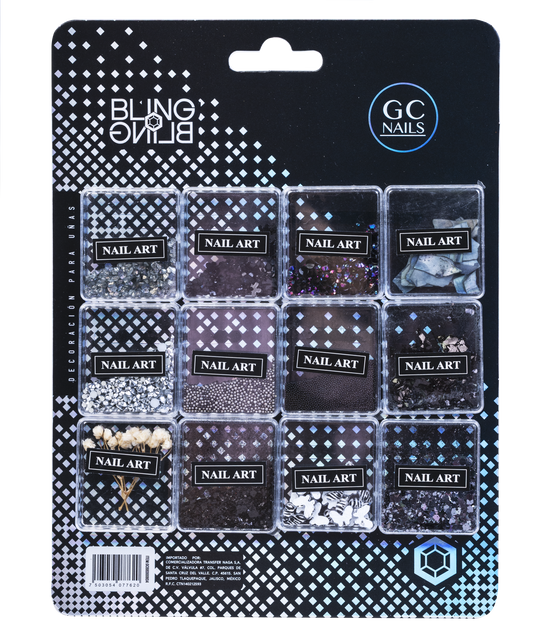 GC DECORACION BLING BLING #04 NAIL ART NEGRO C/12PZ