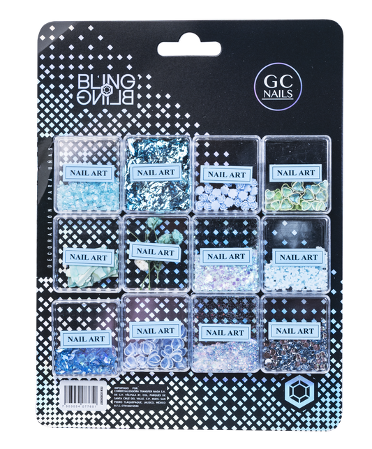 GC DECORACION BLING BLING #07 NAIL ART AZUL C/12PZ